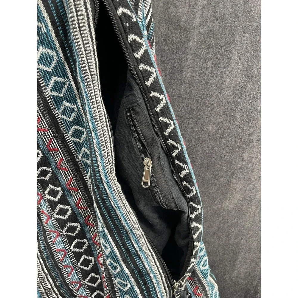 Boho Tribal Woven Hobo Shoulder Bag Blue Black Southwest Hippie Large‎ Tote